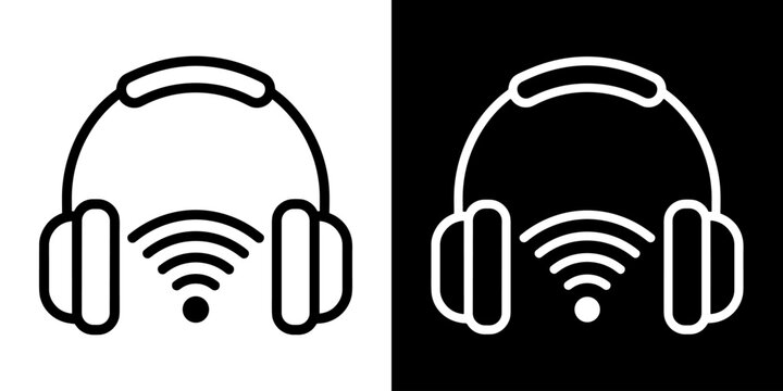 Headphones icon concept in flat black and white style on clean background vector illustration design