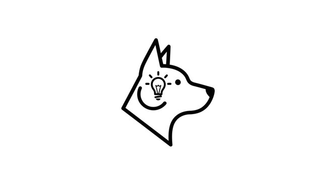 Creative Dog Head Icon with Lightbulb Symbolizing Idea and Intelligence