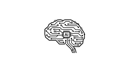 Digital brain with AI chip, artificial intelligence circuit board concept