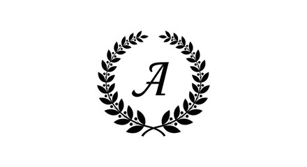 Elegant Laurel Wreath Monogram with Letter A Isolated on White