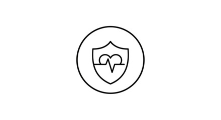 Health Protection Shield Icon with Heart and ECG Line