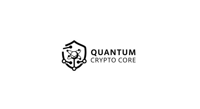 Quantum Crypto Core Logo: Abstract Shield with Atom and Network for Digital Security