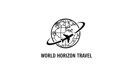 Fototapeta premium World Horizon Travel Logo with Globe and Airplane Icon