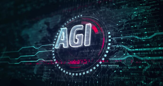 Artificial general intelligence symbol abstract digital concept. Global network and cyber technology background seamless and looped 3d animation.