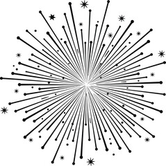 Obraz premium Firework burst silhouette, starburst pattern, radial lines, dotted explosion, cosmic energy, festive celebration, dynamic design, abstract art, motion illustration