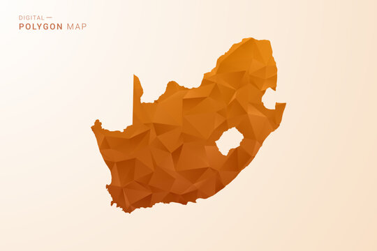 South Africa Map - Low Poly Polygon Vector Illustration in Orange Hue, Clean Geometric Style, Isolated on White Background.