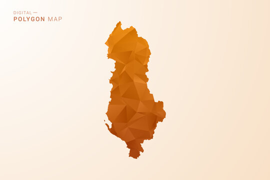 Albania Map - Low Poly Polygon Vector Illustration in Orange Hue, Clean Geometric Style, Isolated on White Background.