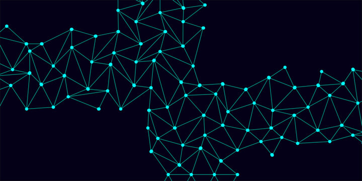 Low Poly Background on Dark Blue Gradient. Design luminous connected lines and dots. The destruction of the abstract font of English letters consists 3d of triangles. Low Poly Background on Dark Blue 