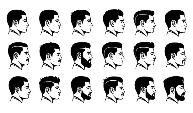 Crew Cut Hairstyle Silhouette Set &ndash; Trendy Men Short Haircuts Vector Collection