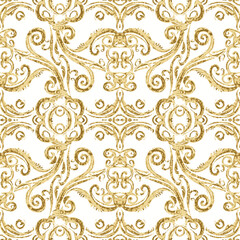 Fototapeta premium Golden Damask Pattern on White Background
