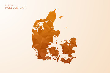 Fototapeta premium Denmark Map - Low Poly Polygon Vector Illustration in Orange Hue, Clean Geometric Style, Isolated on White Background.
