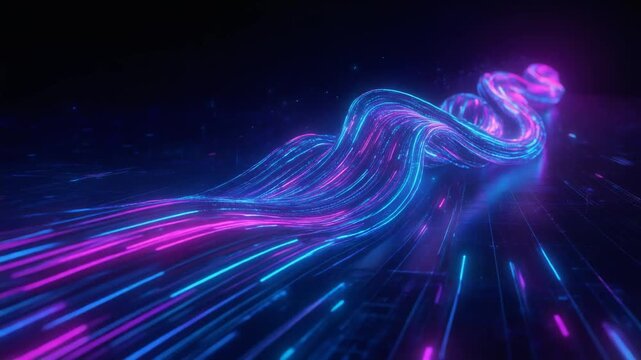 Digital Data Stream Wavy Flowing Lines Futuristic Technology Background
