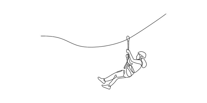 A person engaging in a thrilling outdoor adventure, zip-lining across a high cable line Vector, illustration