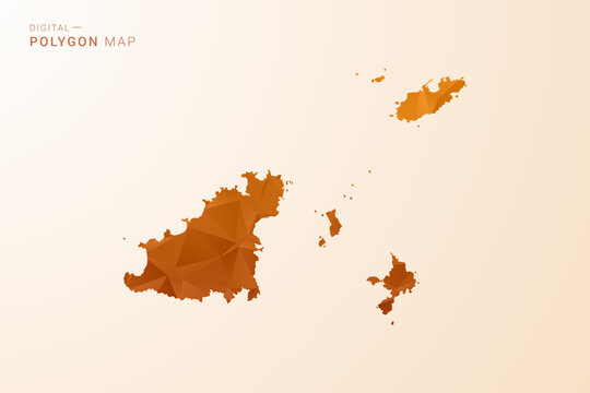 Guernsey Map - Low Poly Polygon Vector Illustration in Orange Hue, Clean Geometric Style, Isolated on White Background.