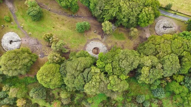 Cinematic Aerial View of Clava Cairns Bronze Age Burial Ground, Scotland - 4K Drone Footage