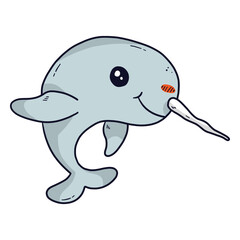 Cute narwhal flipper tusk smile tail flat © Vexels