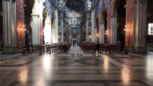 Cinematic Slow Motion Interior Of Chiesa Nuova Rome