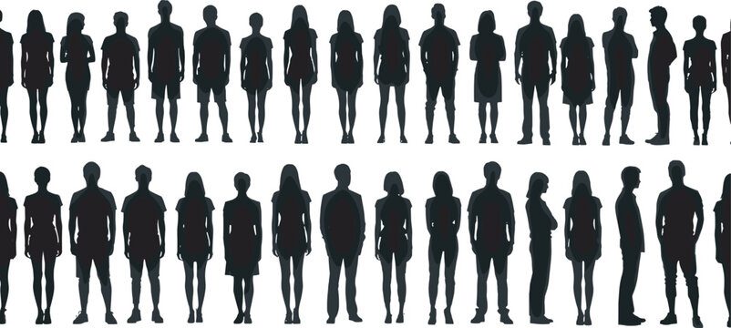 Diverse people body shape silhouettes set, male and female different body types standing characters collection