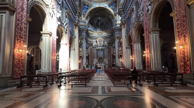 Grand Baroque Interior Of Chiesa Nuova Rome In Slow Motion