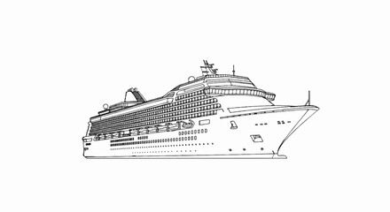 Fototapeta premium A detailed black and white sketch of a large, multi-decked passenger ship