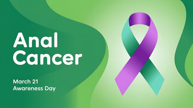 Anal cancer awareness ribbon and text, March 21 awareness day