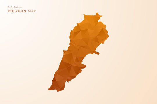 Lebanon Map - Low Poly Polygon Vector Illustration in Orange Hue, Clean Geometric Style, Isolated on White Background.