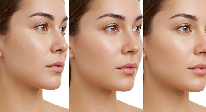 woman face before and after skincare treatment acne removal