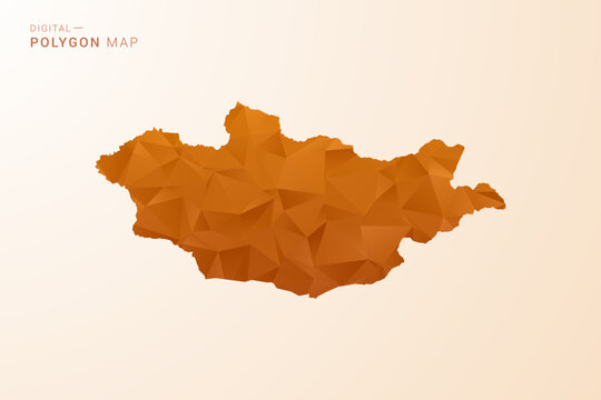 Mongolia Map - Low Poly Polygon Vector Illustration in Orange Hue, Clean Geometric Style, Isolated on White Background.