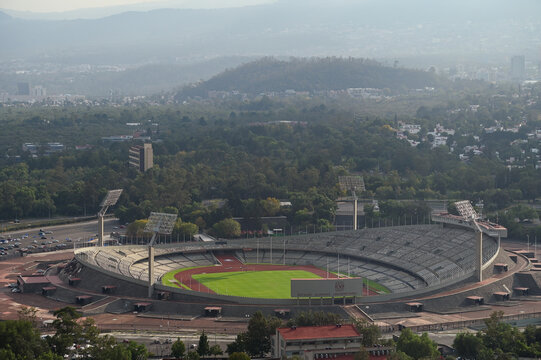 Aerial view of University Olympic stadium in UNAM