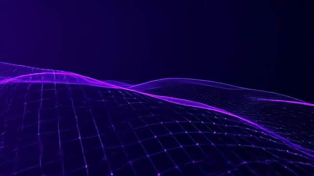 Abstract purple wireframe landscape with a deep, dark blue background