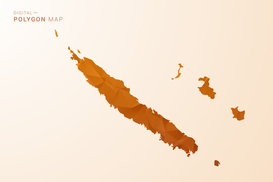 New Caledonia Map - Low Poly Polygon Vector Illustration in Orange Hue, Clean Geometric Style, Isolated on White Background.