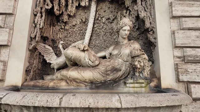 Cinematic Close Up Statue Of Goddess Juno Porta Pia Rome
