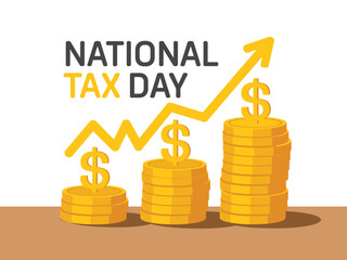 National Tax Day celebration with rising stacks of gold coins and financial growth graph