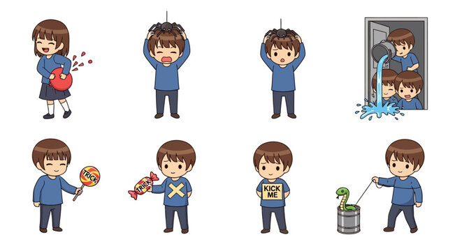 Playful kids enjoying Halloween pranks and tricks