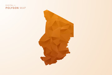 Chad Map - Low Poly Polygon Vector Illustration in Orange Hue, Clean Geometric Style, Isolated on White Background.