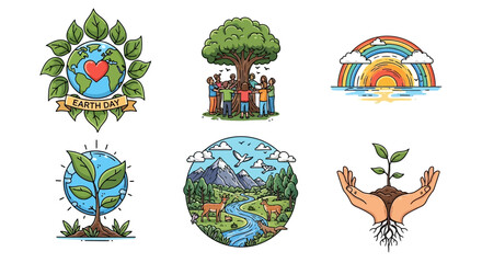 Fototapeta premium Vibrant eco friendly illustrations for Earth Day and sustainability