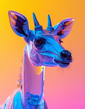 Transparent Blue Glass Okapi (Okapia johnstoni) 3D Render with Vibrant Gradient Background
