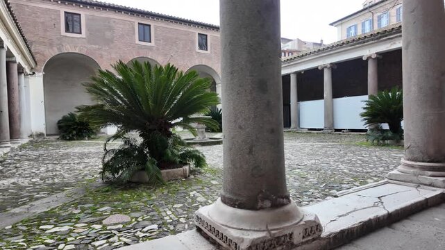 Atrium Courtyard Of Basilica San Clemente Rome Slow Motion