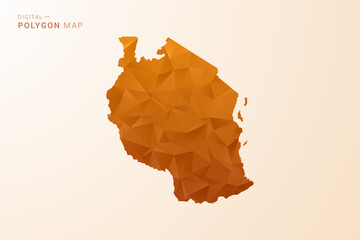 Tanzania Map - Low Poly Polygon Vector Illustration in Orange Hue, Clean Geometric Style, Isolated on White Background.