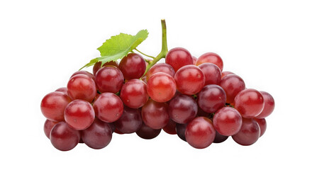 Naklejka premium Bunch of ripe red grapes with green leaves isolated on transparent background