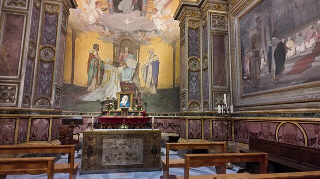 Slow Motion Tracking Shot Of St Cyril Shrine San Clemente Rome