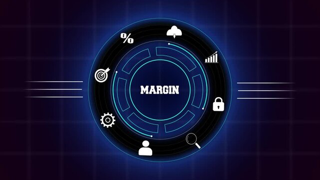 Abstract profit margin and strategic financial planning motion graphic, showing management symbols in a modern style for corporate presentations.