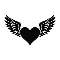 Obraz premium A black heart shape adorned with outstretched feathered wings