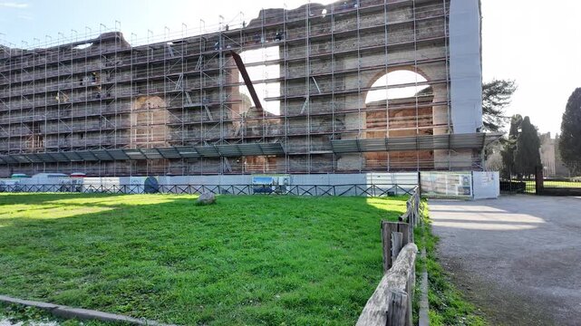 Ancient Ruins Of Baths Of Caracalla In Rome Slow Motion