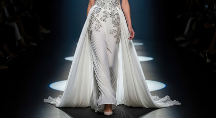 Fototapeta premium Elegant woman in ornate gown on a runway