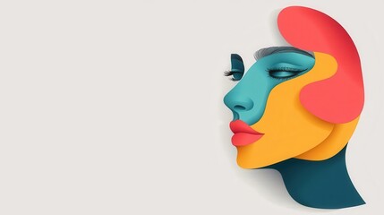 Disassembled face shapes, abstract vector portrait, modern surrealism
