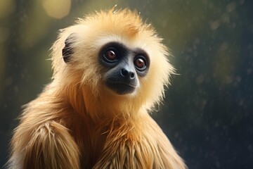 Fototapeta premium Golden gibbon primate looking with curious eyes in a detailed wildlife portrait