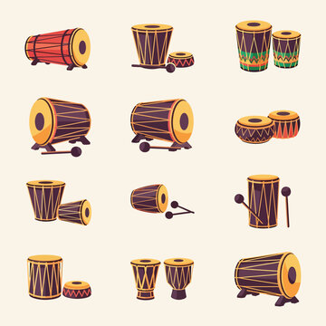 Collection of Various Djembe Drums Illustrated.