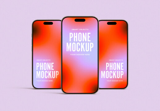 Three Smartphones with Simple Background Mockup 