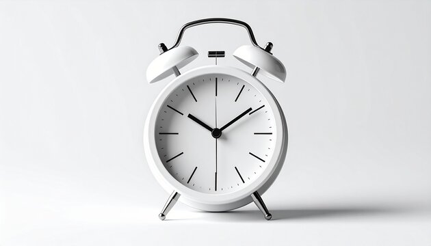 Modern alarm clock showing 6:00 AM, clean minimal composition, realistic product photography, bright studio lighting, isolated on pure white background, sharp focus, subtle shadow